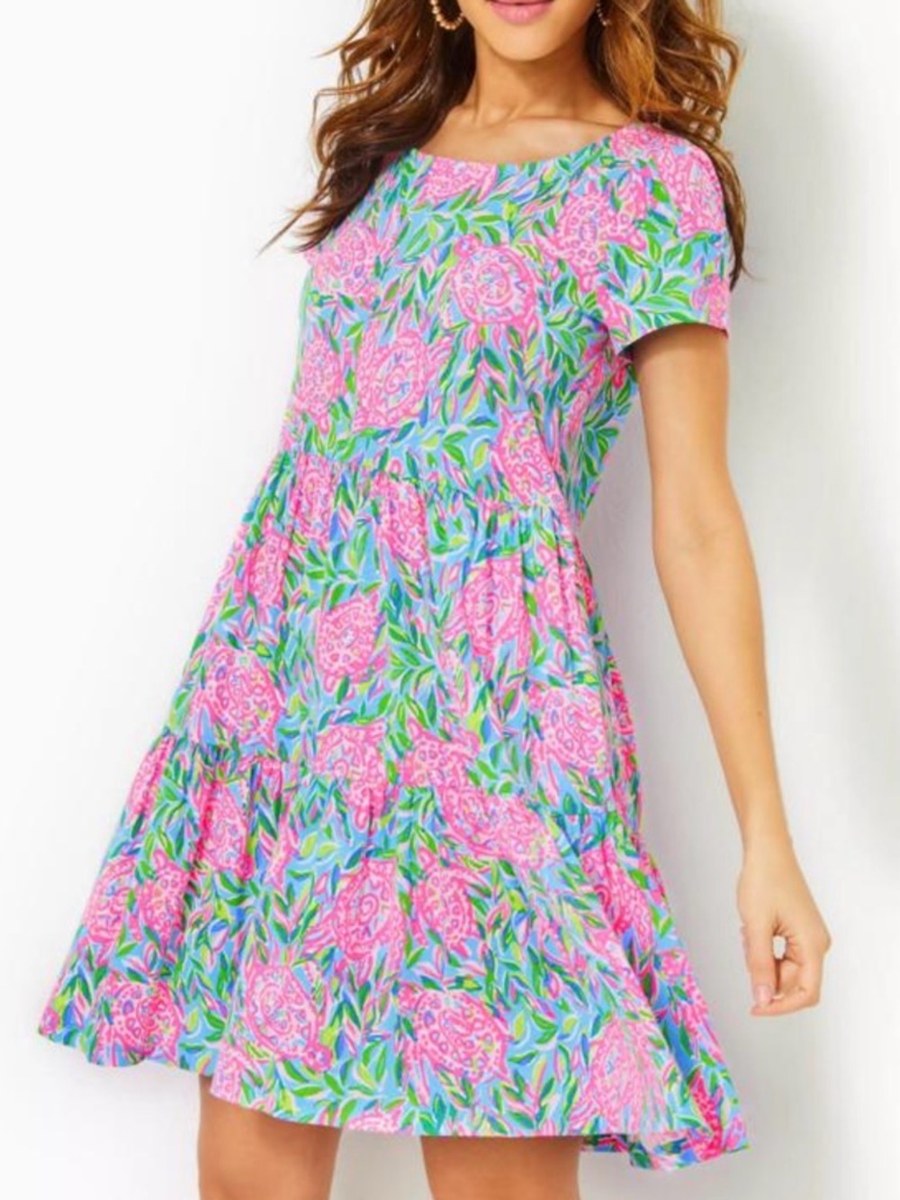 Lilly Pulitzer Pink & Green Floral Tiered Casual Dress